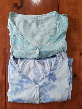 New Directions Aqua & Light Blue Printed Women's Nightgowns - 2 Pack Bundle
